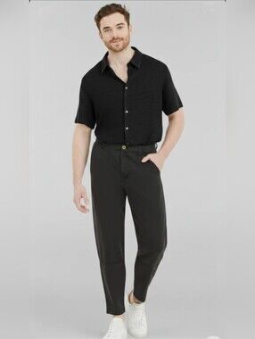 COS Black Men Short Sleeve Button Down Shirt L Minimalist Basic Quiet Luxury